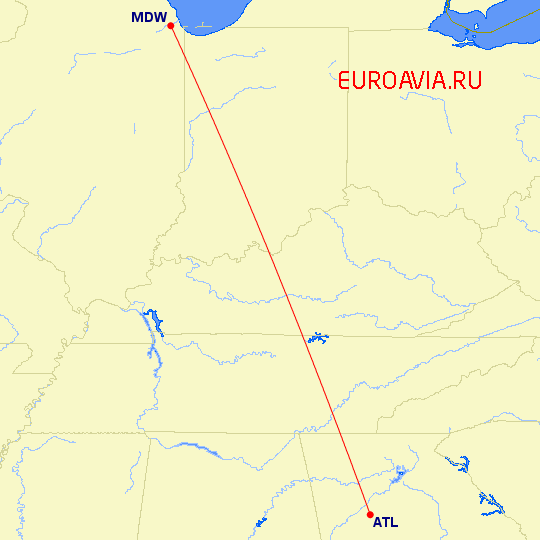 перелет Чикаго — Атланта на карте