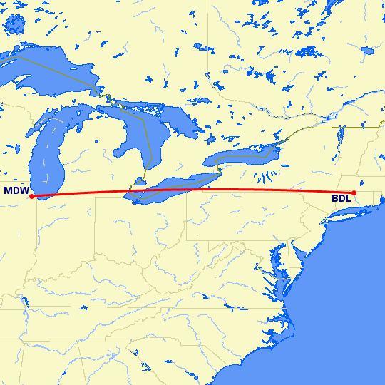 перелет Чикаго — Виндзор Локс на карте