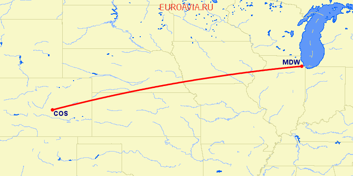 перелет Чикаго — Колорадо Спрингс на карте