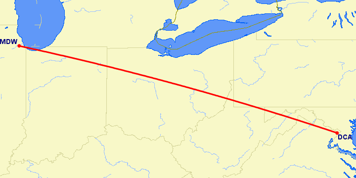 перелет Чикаго — Вашингтон на карте