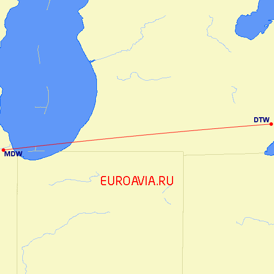 перелет Чикаго — Детройт на карте