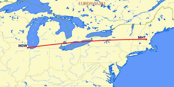 перелет Чикаго — Манчестер на карте