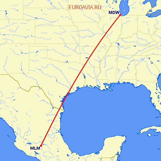 перелет Чикаго — Морелия на карте
