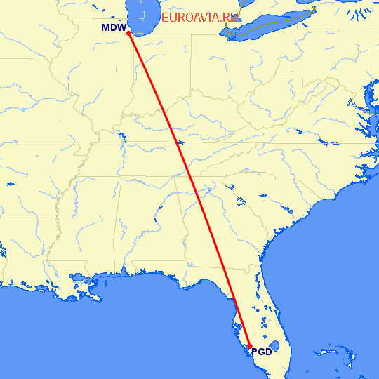 перелет Чикаго — Пунта Горда на карте