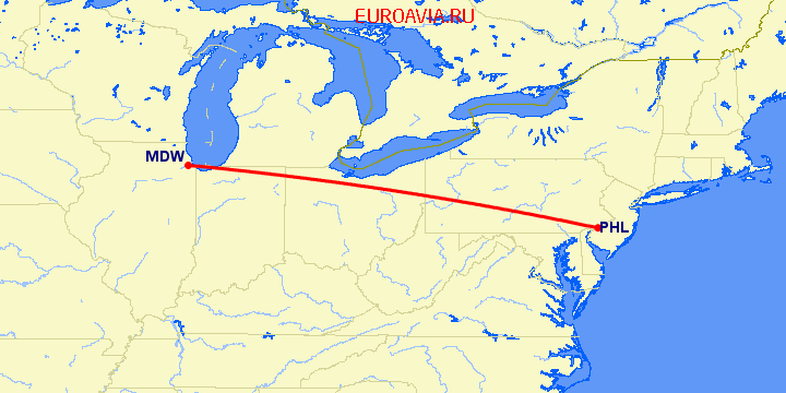 перелет Чикаго — Филадельфия на карте