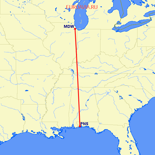 перелет Чикаго — Pensacola на карте