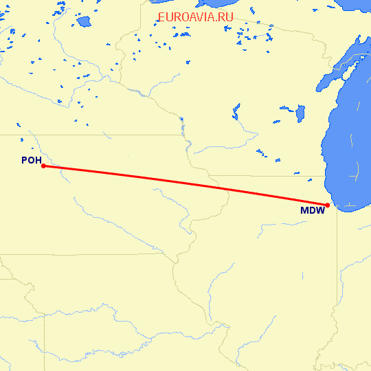 перелет Чикаго — Pocahontas на карте