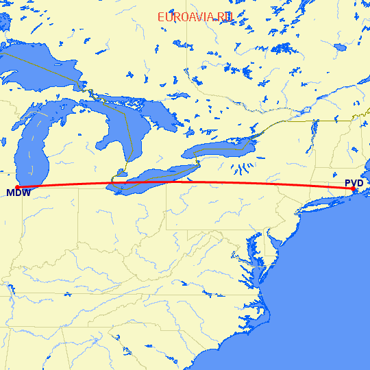 перелет Чикаго — Провиденс на карте