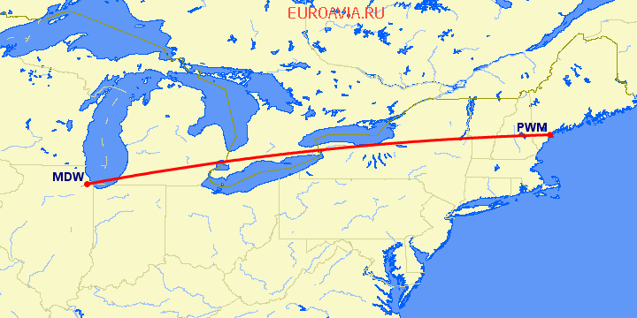 перелет Чикаго — Портленд на карте