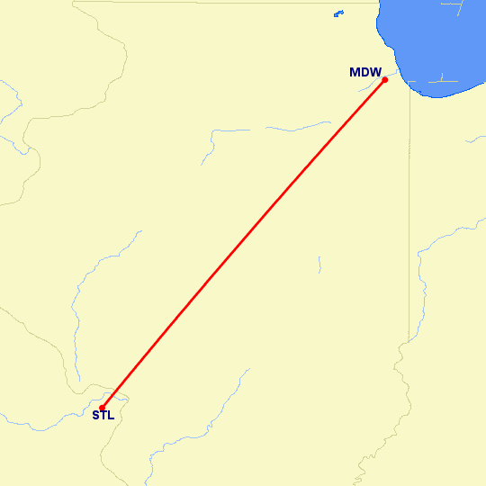 перелет Чикаго — Сент Луис на карте