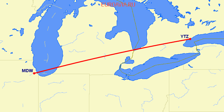 перелет Чикаго — Торонто на карте