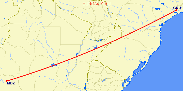 перелет Мендоса — Сан Паулу на карте