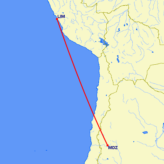 перелет Мендоса — Лима на карте