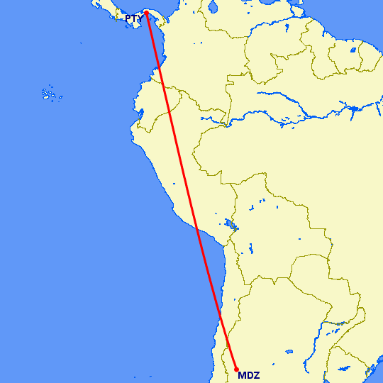 перелет Мендоса — Панама Сити на карте