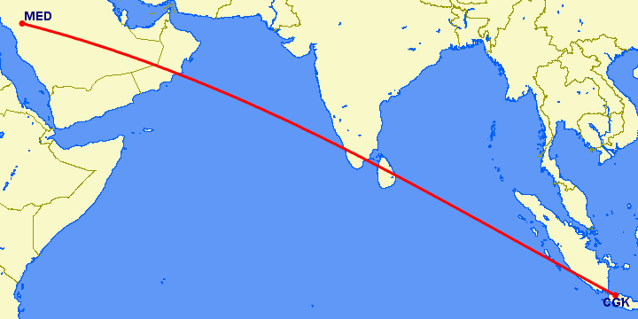 перелет Медина — Джакарта на карте