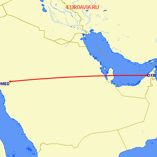 перелет Медина — Дубай на карте