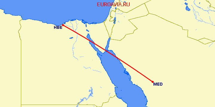 перелет Медина — Александрия на карте