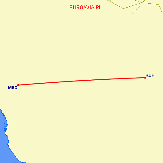 перелет Медина — Эр Рияд на карте