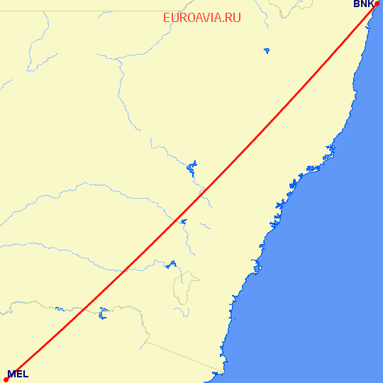 перелет Мельбурн — Баллина на карте