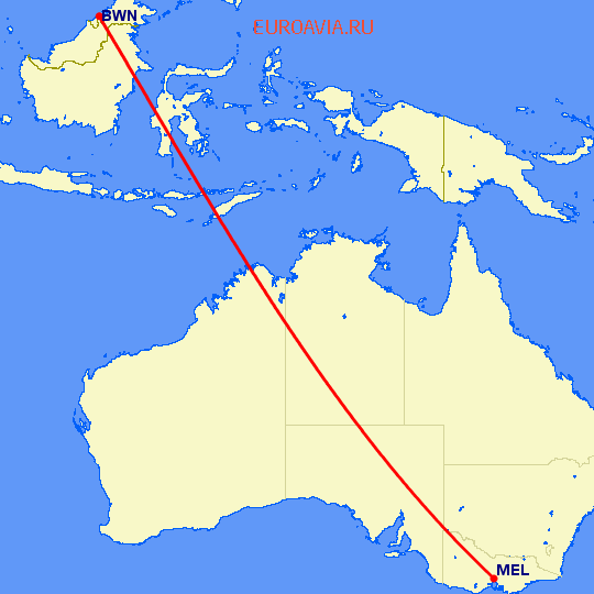 перелет Мельбурн — Бандар Сери Бегаван на карте