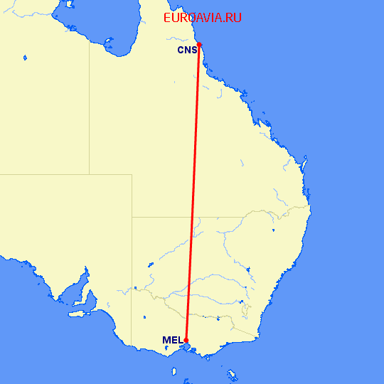 перелет Мельбурн — Кернс на карте