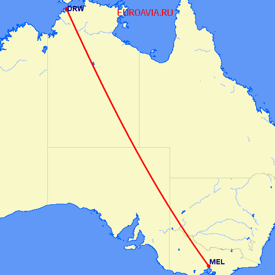 перелет Мельбурн — Дарвин на карте