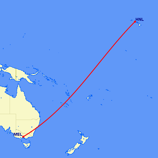 перелет Мельбурн — Гонолулу на карте