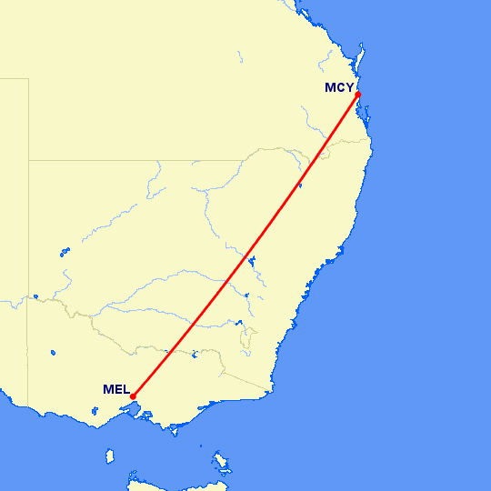 перелет Мельбурн — Sunshine Coast на карте