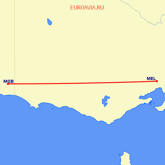 перелет Мельбурн — Mount Gambier на карте