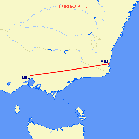 перелет Мельбурн — Меримбула на карте