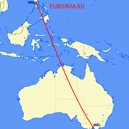 перелет Мельбурн — Манила на карте
