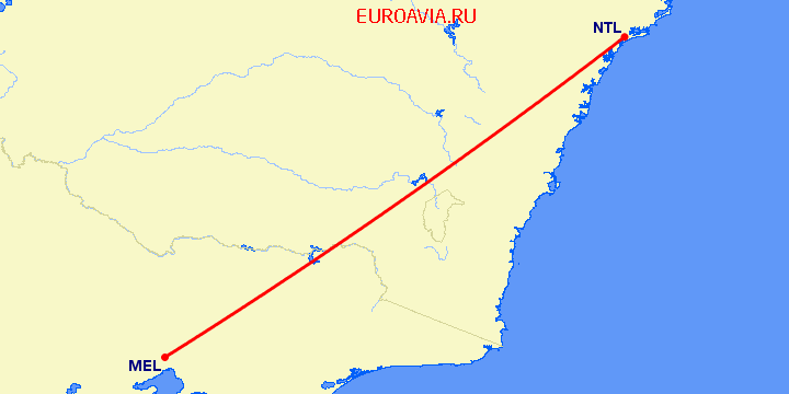 перелет Мельбурн — Ньюкасл на карте