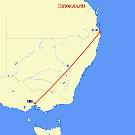 перелет Мельбурн — Голд Кост на карте