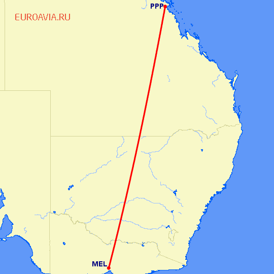 перелет Мельбурн — Proserpine на карте
