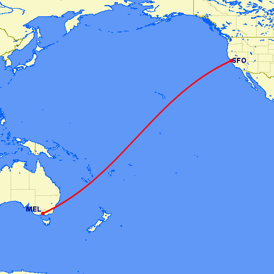 перелет Мельбурн — Сан Франциско на карте
