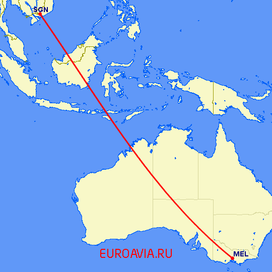 перелет Мельбурн — Хошимин на карте
