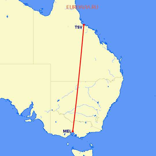 перелет Мельбурн — Таунсвилл на карте