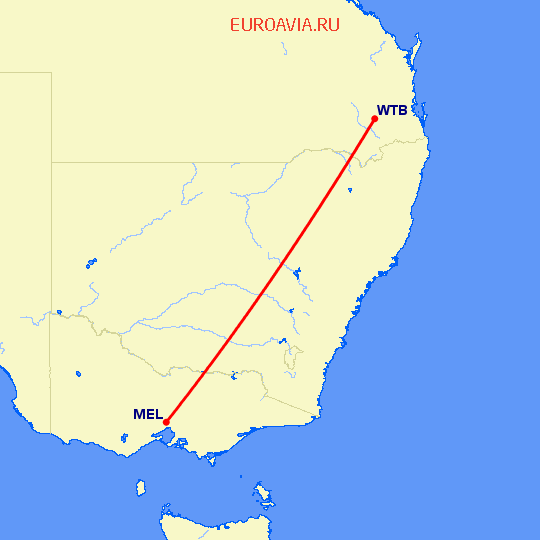 перелет Мельбурн — Тувумба на карте