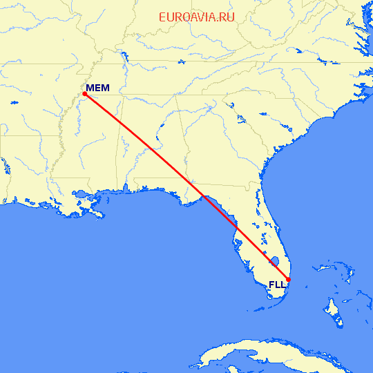 перелет Мемфис — Форт Лодердейл  на карте