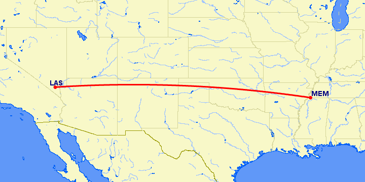 перелет Мемфис — Лас Вегас на карте