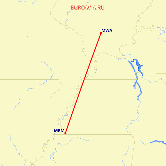 перелет Мемфис — Marion на карте