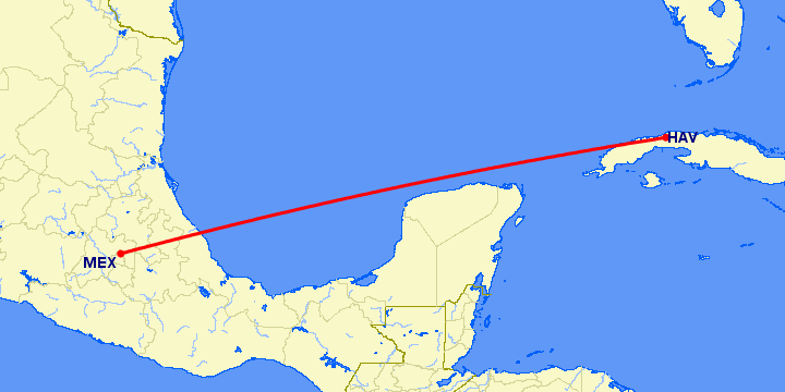перелет Мексико Сити — Гавана на карте