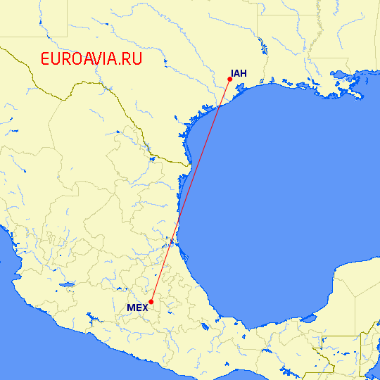 перелет Мексико Сити — Хьюстон на карте