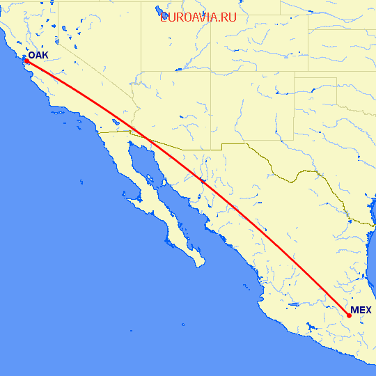 перелет Мексико Сити — Окленд на карте