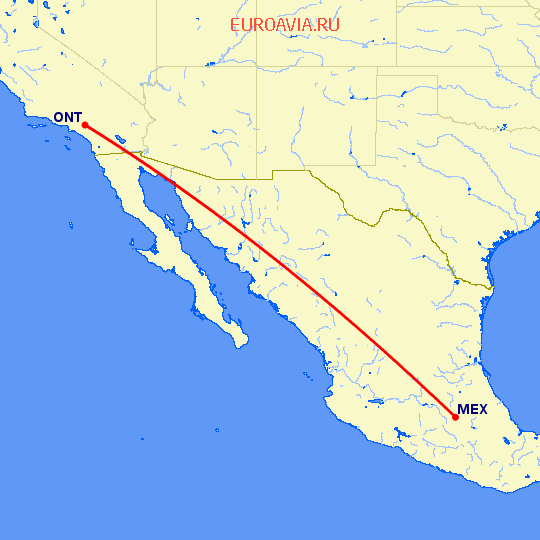 перелет Мексико Сити — Онтарио на карте