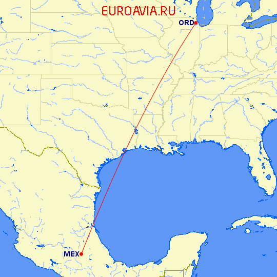 перелет Мексико Сити — Чикаго на карте