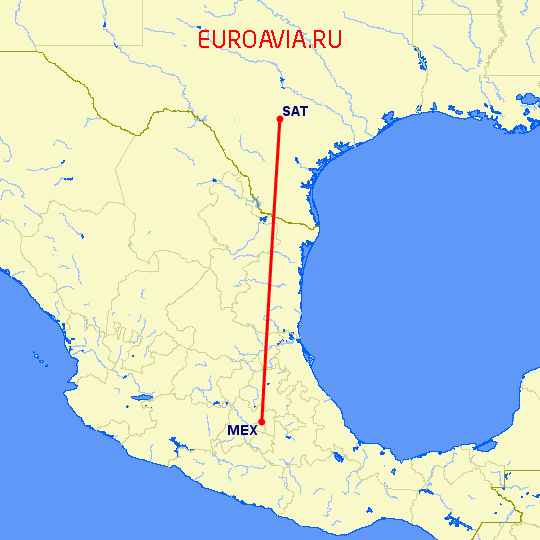 перелет Мексико Сити — Сан Антонио на карте