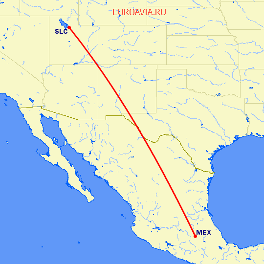 перелет Мексико Сити — Солт Лейк Сити на карте