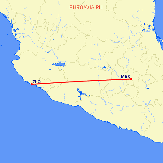 перелет Мексико Сити — Манзанилло на карте