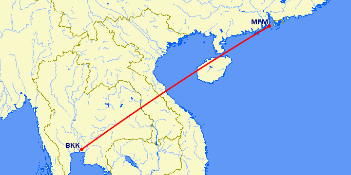 перелет Макао — Бангкок на карте
